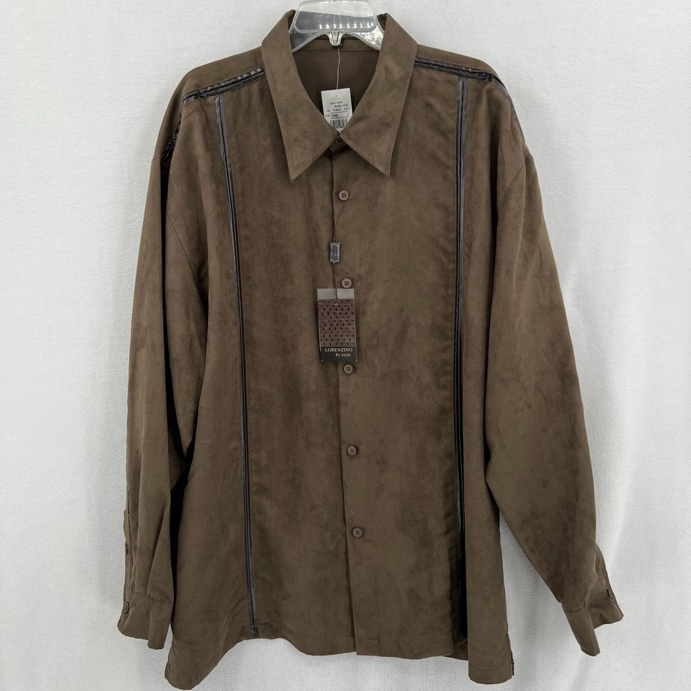Lorenzino by Sean Button Up Suede Shirt Mens 3XL Brown Long Sleeve NWT